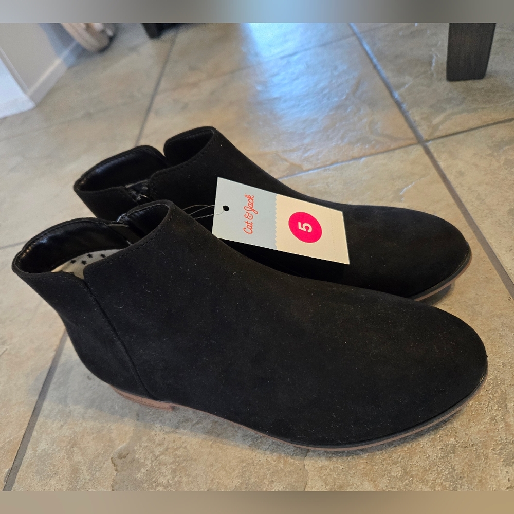 Girls Black Suede Ankle Boots